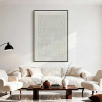 "White Reed Relief" - Minimal Wabi-Sabi Textured Art | White Linear 3D Relief Canvas Painting | Luxury Vertical Wall Art #WS 138