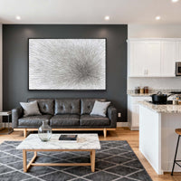 "Black White Horizon" - Modern Wabi-Sabi Abstract Painting | Black White Textured Canvas Art | Luxury Horizontal Wall Art #WS 118