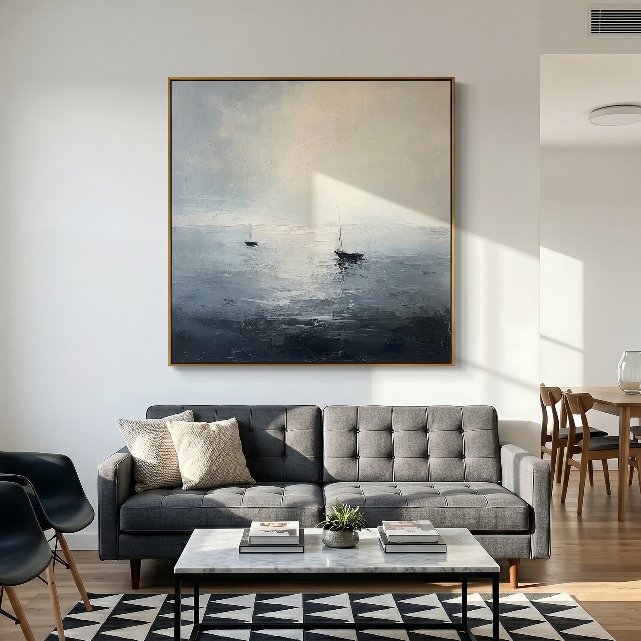 "The Silent Horizon" – Palette Knife Textured Seascape | Luxury Abstract Sailboat Painting for Modern Interiors #WS 234