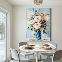 "Azure Bloom" – Modern Expressive Peony Floral Oil Painting | Refreshing Sky Blue Healing Style Wall Art #FL310