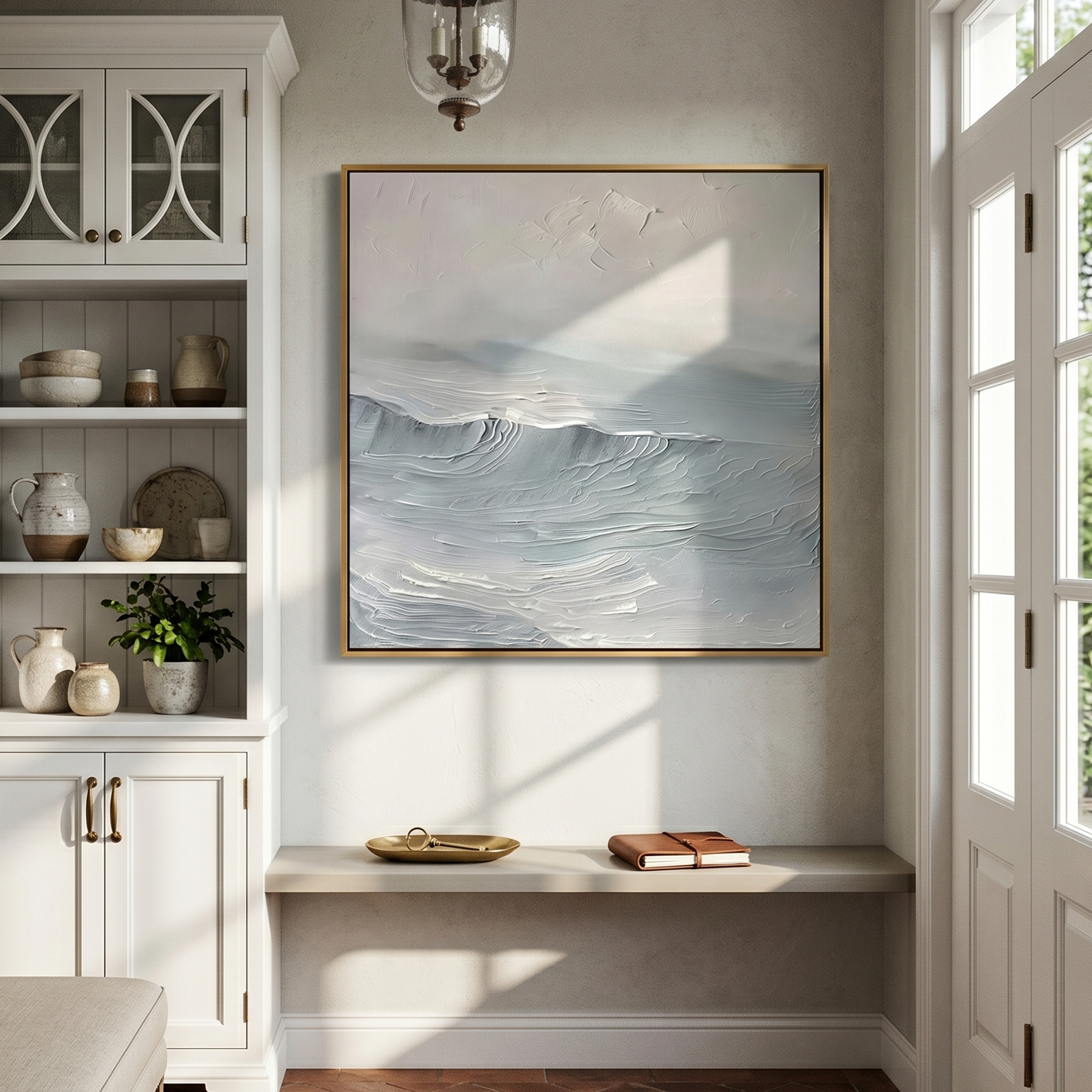 "The Silent Tide" – Minimalist Mist Blue Seascape | Hand-Textured 3D Abstract Wave Painting | Soothing Modern Wall Art #PT537