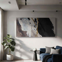 "Midnight Quiet Motion" is a 100% hand-painted abstract artwork created with professional oil and acrylic paints on high-quality canvas. Its black & brown palette and visible textured strokes give every piece authentic handmade variation and tactile depth.