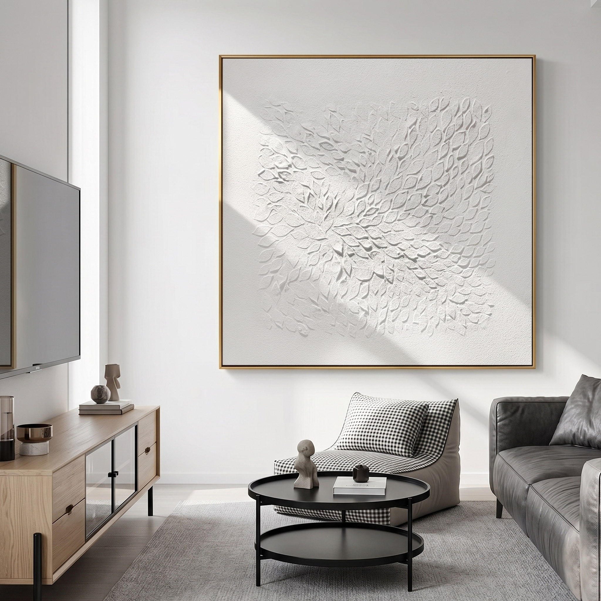 "The Echoing Breath" – Minimalist White Relief Impasto Painting | Hand-Textured 3D Plaster Art for Contemporary Interiors #MI188