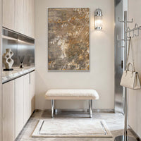 "Golden Ash Bloom" - Modern Wabi-Sabi Textured Floral Art | Brown Grey White & Gold Abstract Canvas Painting | Luxury Vertical Wall Art #WS 073