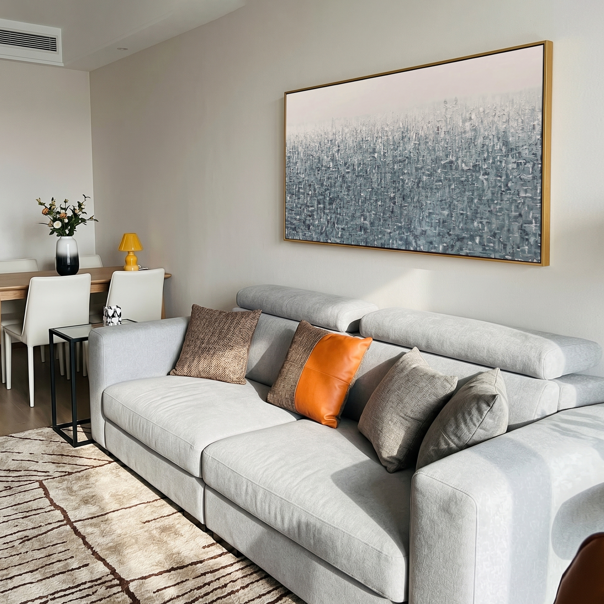 "Cyber Matrix" – Modern Minimalist 3D Heavy Impasto Abstract | Frosted Silver Gray Horizontal Statement Art #MI189