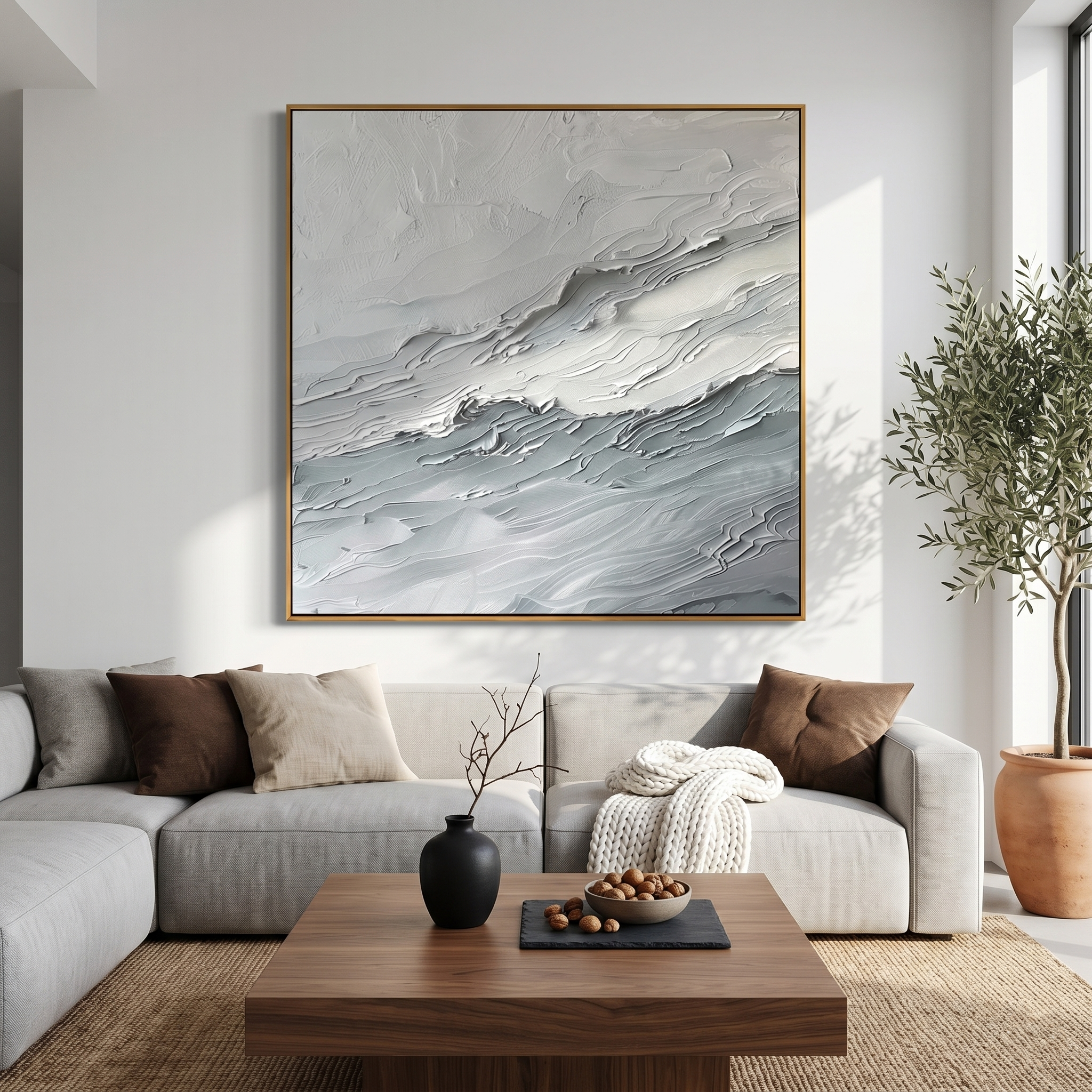 "The Stratum Breath" – Ultra-Heavy Impasto Abstract Relief | Hand-Sculpted 3D White & Gray Painting | High-End Minimalist Wall Art #PT536