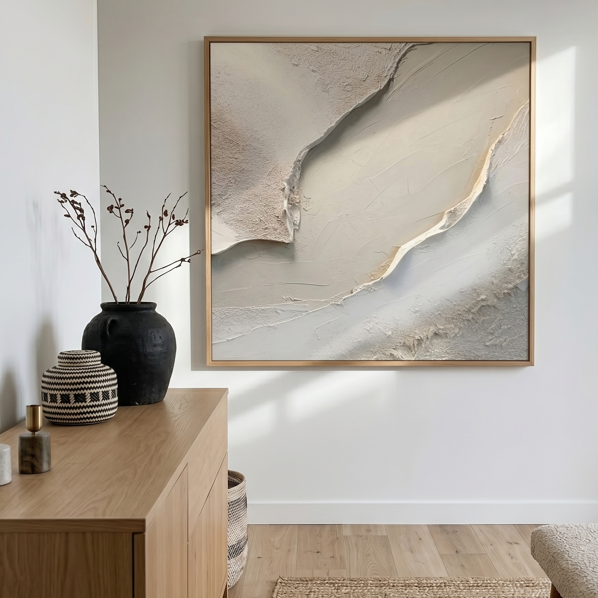"Earthen Rift" – Wabi-Sabi Textured Abstract Acrylic Painting | Minimalist Neutral Wall Art for Modern Living Room #PT539