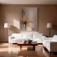 "Golden Chromatic Rhythm" is a 100% hand-painted abstract artwork created with professional oil and acrylic paints on high-quality canvas. Its gold & grey palette and visible textured strokes give every piece authentic handmade variation and tactile depth.