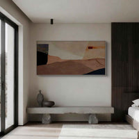 "Desert Plane Collage" - Modern Wabi-Sabi Abstract Landscape Art | Beige Brown Black Textured Panoramic Canvas Painting | Luxury Horizontal Wall Art #WS 065