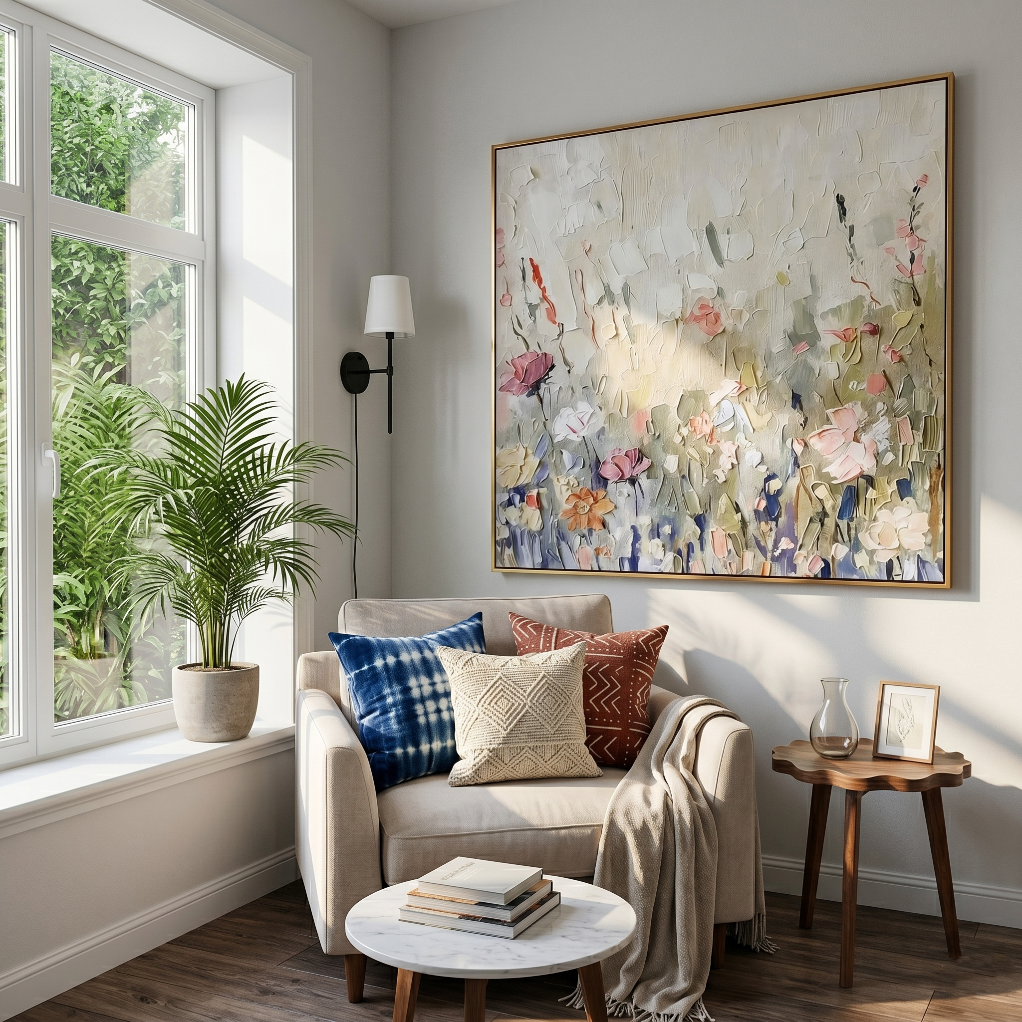 "Secret Bloom" – Modern Heavy Impasto Floral | 3D Hand-Painted Textured Wildflowers | Elegant Morandi Palette Wall Decor #PT534