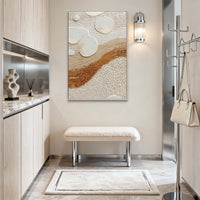 "Floating Pebble Relief" - Modern Wabi-Sabi Textured Abstract Art | White Gold & Brown 3D Relief Canvas Painting | Luxury Vertical Wall Art #WS 043