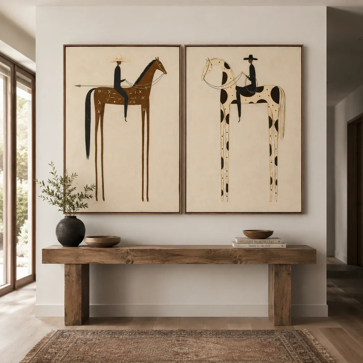 "Twin Bearings" - Modern Heavy Impasto Western Animal Artwork | Golden Palette Knife Painting | Luxury Two-Panel Vertical Wall Art #PT 2596