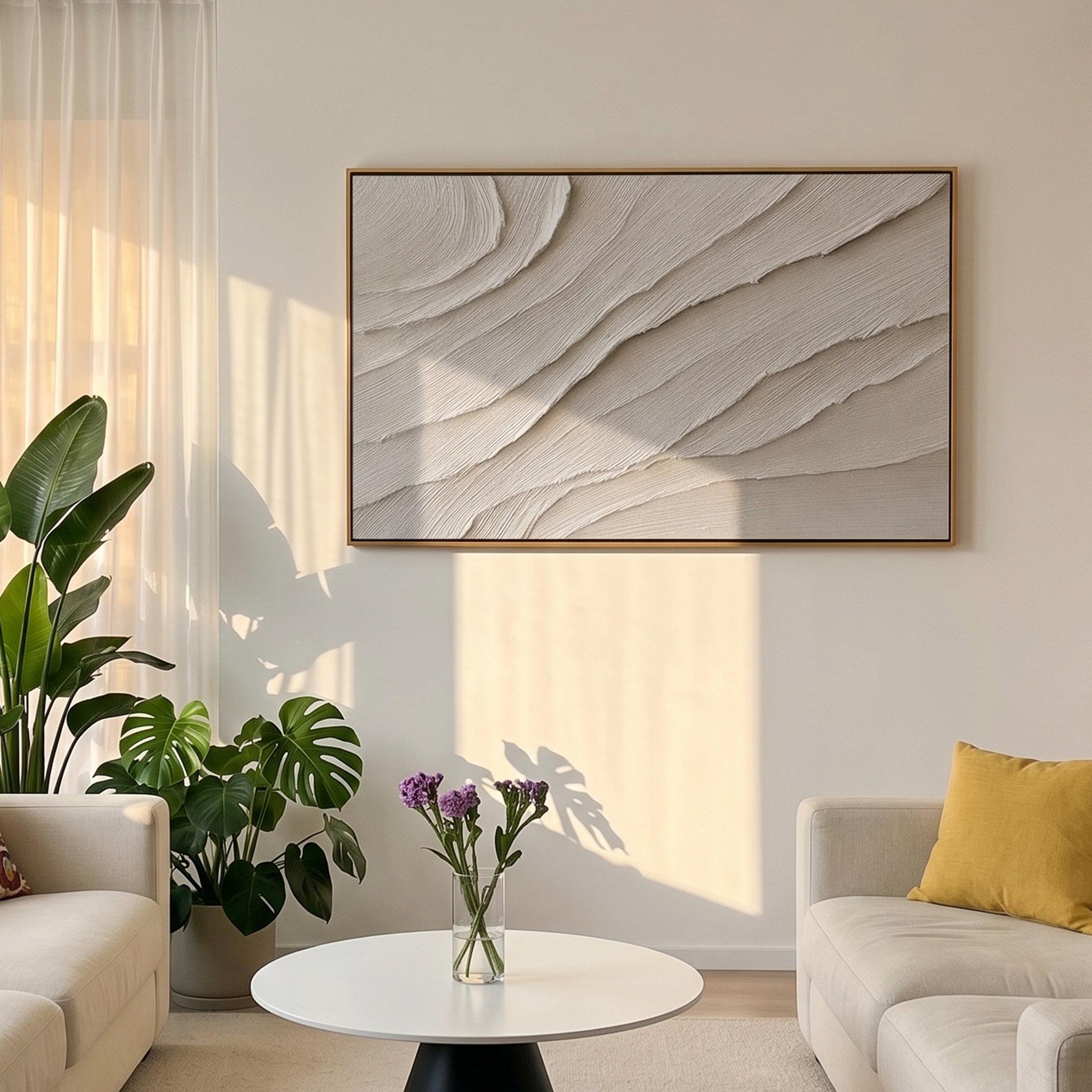 "Sands of Silence" – 3D Sculptural Scalloped Heavy Impasto | Minimalist Creamy Wabi-Sabi Horizontal Gallery Art #WS 241