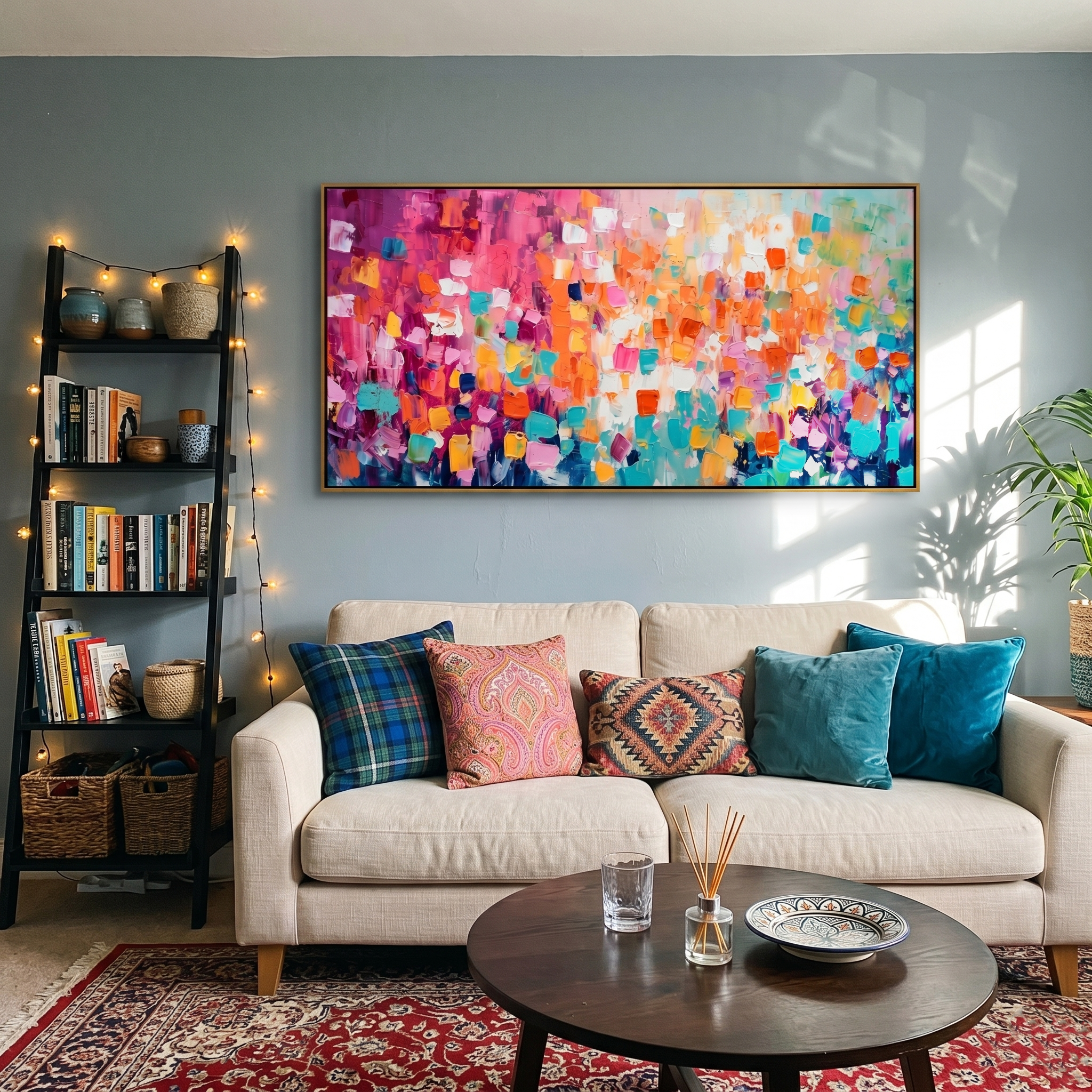 "Chromatic Celebration" – Modern Vibrant Mosaic Impasto | Dopamine Style Horizontal Statement Art #AB998