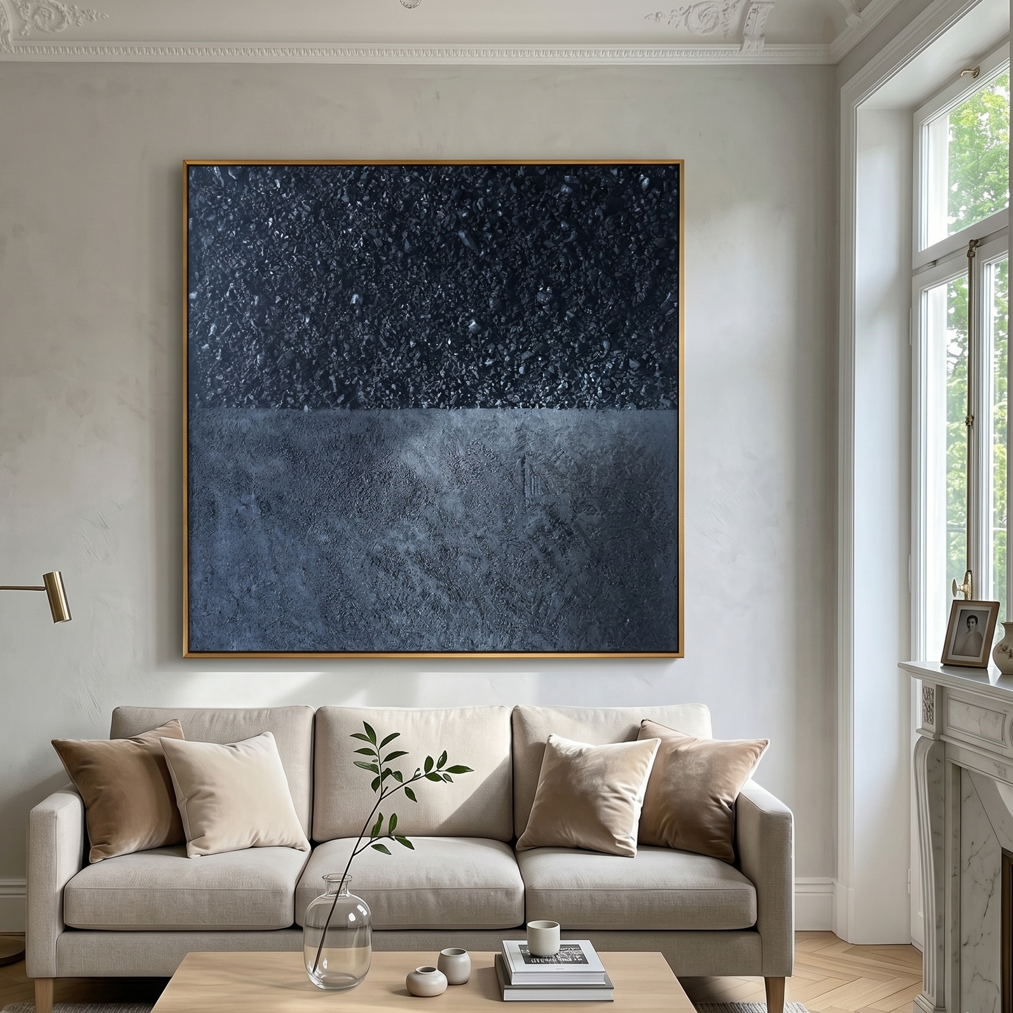 "The Astral Rift" – Modern Midnight Blue Heavy Impasto | 3D Mineral Fragment Relief | Luxury Industrial Abstract Wall Decor#MI186