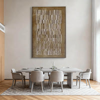 "Ancient Weave Relief" - Modern Wabi-Sabi Textured Minimalist Art | Brown Taupe & White Linear Canvas Painting | Luxury Vertical Wall Art #WS 076