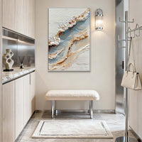 "Blue White Shore" - Modern Wabi-Sabi Coastal Painting | Blue Beige White Textured Canvas Art | Luxury Vertical Wall Art #WS 039