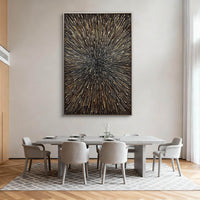 "Midnight Muted Space" is a 100% hand-painted minimalist abstract created with professional oil and acrylic paints on high-quality canvas. Its black & gold palette and visible textured strokes give every piece authentic handmade variation and tactile depth.
