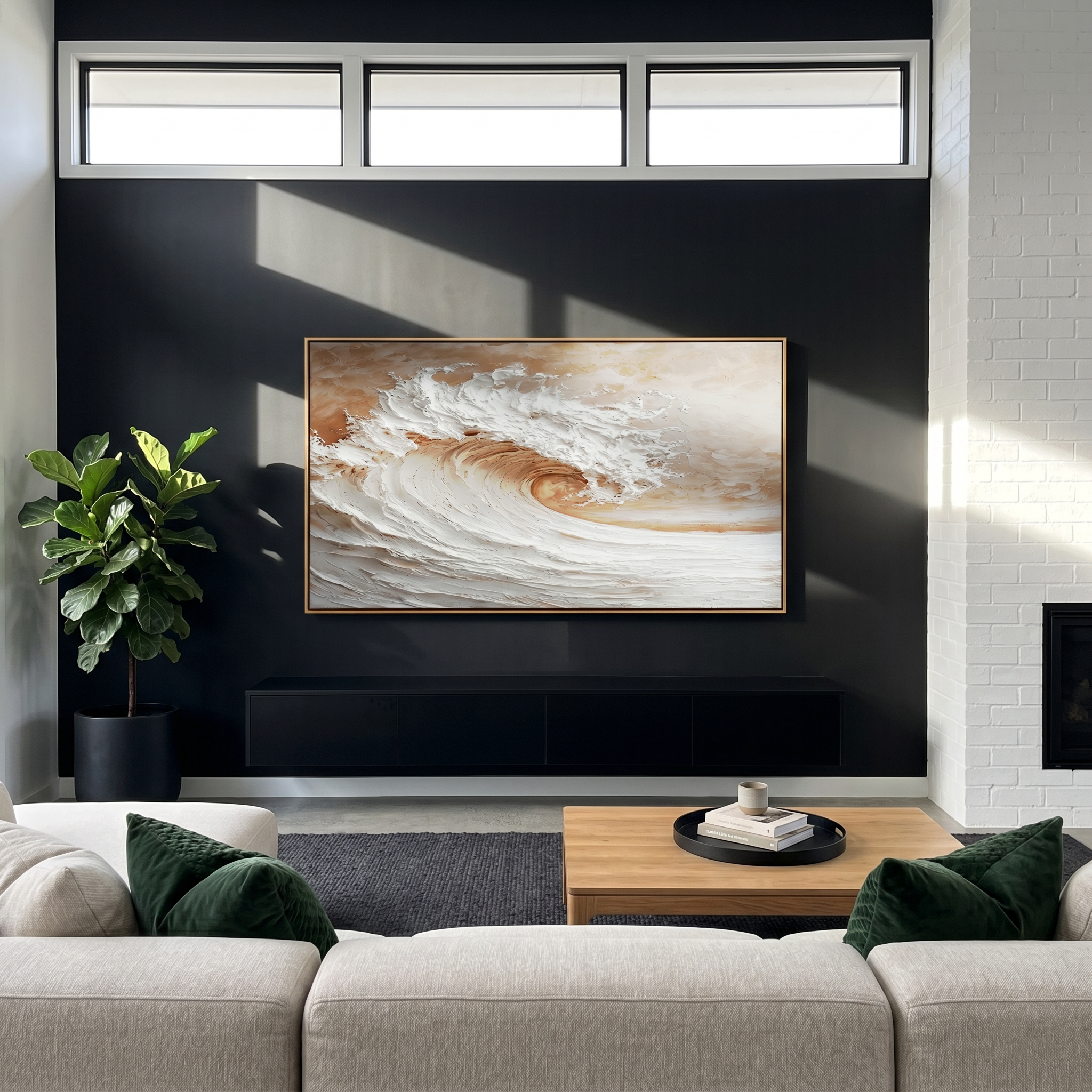 "The Amber Tide" – 3D Sculptural Heavy Impasto Wave | Modern Earth Tone Textured Horizontal Statement Art #PT 543