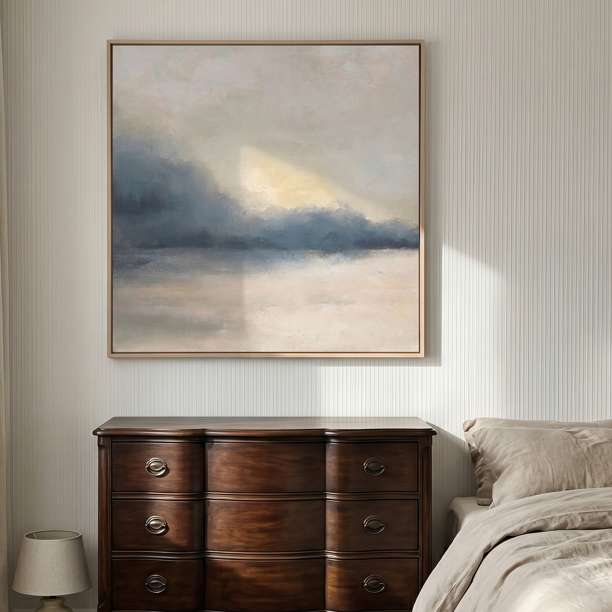 "Ethereal Dawn" – Soft Blended Abstract Oil Painting | Minimalist Morandi Mist Seascape | Warm Contemporary Wall Art #WS 232