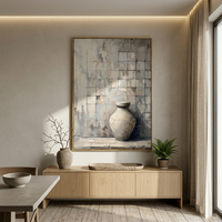 "The Ancient Vessel" – Wabi-Sabi Textured Still Life | Modern Morandi Gray Abstract Painting | Sophisticated 3D Impasto Wall Art#MI146