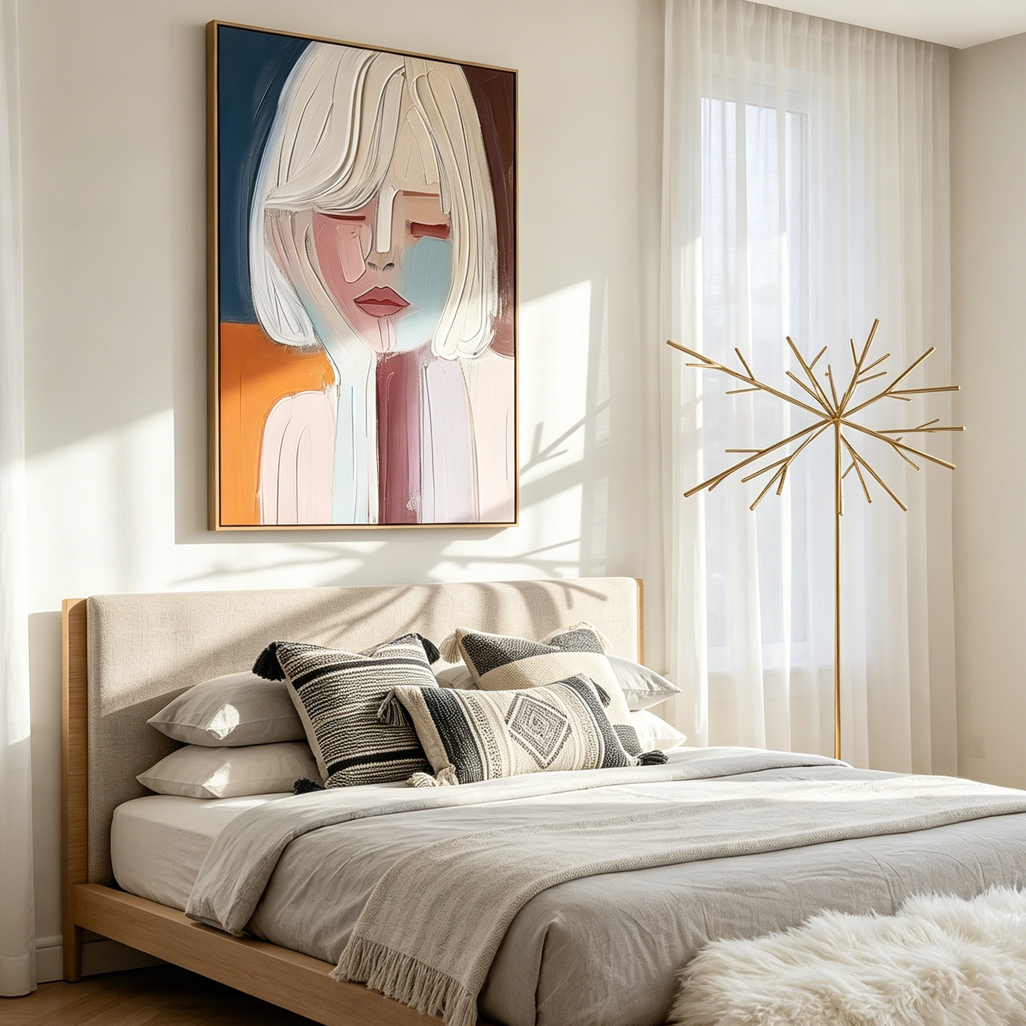 "Quiet Muse" – Modern Heavy Impasto Portrait | Morandi Palette Textured Minimalist Healing Wall Art#PE491