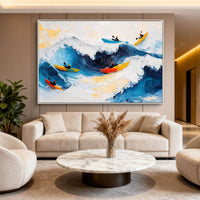 "Azure Coastal Light" is a 100% hand-painted seascape created with professional oil and acrylic paints on high-quality canvas. Its blue & white palette and visible textured strokes give every piece authentic handmade variation and tactile depth.