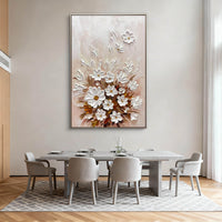 "Sand Flowering Rhythm" is a 100% hand-painted floral artwork created with professional oil and acrylic paints on high-quality canvas. Its beige & pink palette and visible textured strokes give every piece authentic handmade variation and tactile depth.
