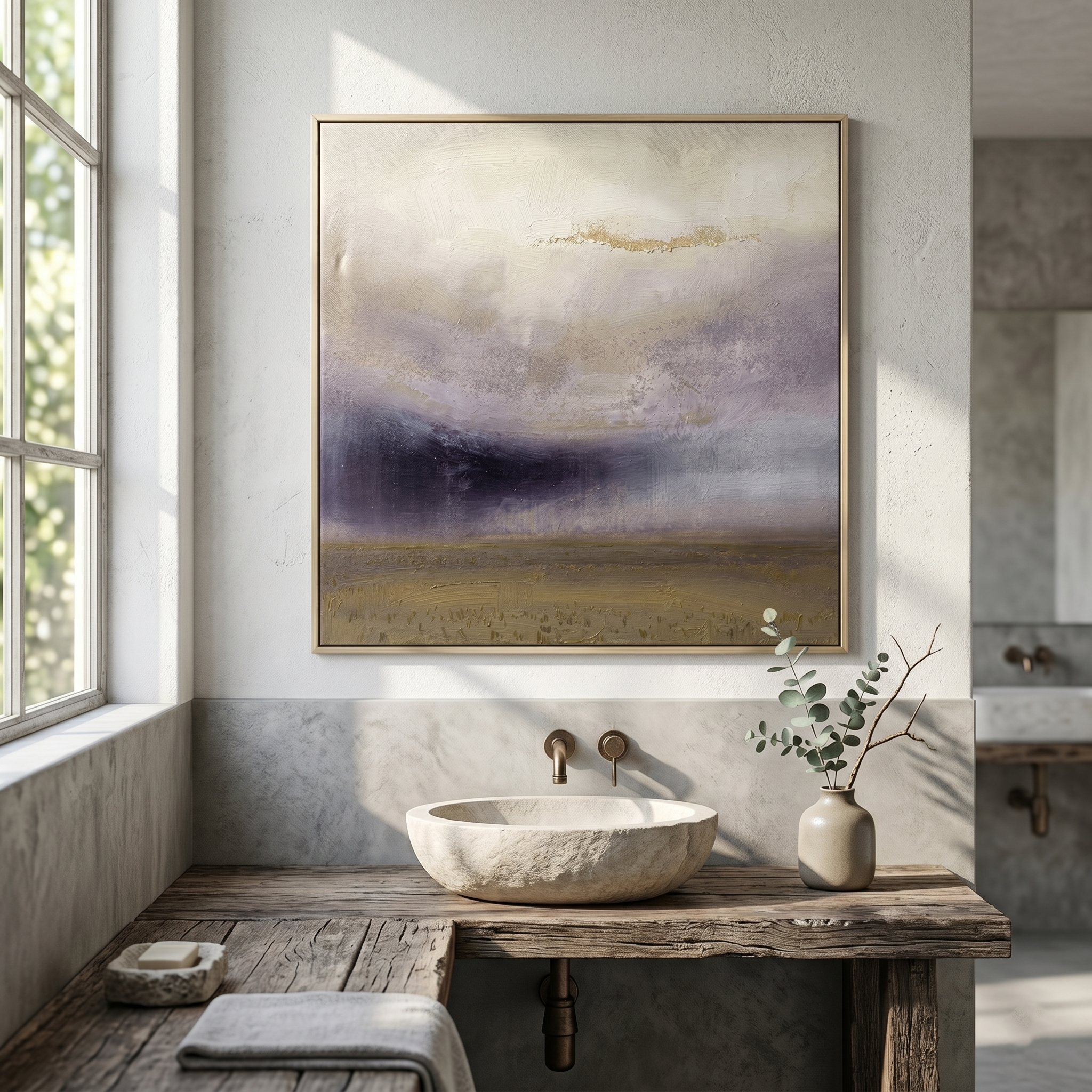 "The Silent Storm" – Modern Atmospheric Abstract Oil | Deep Indigo & Earth Tone Square Statement Wall Art #WS 236