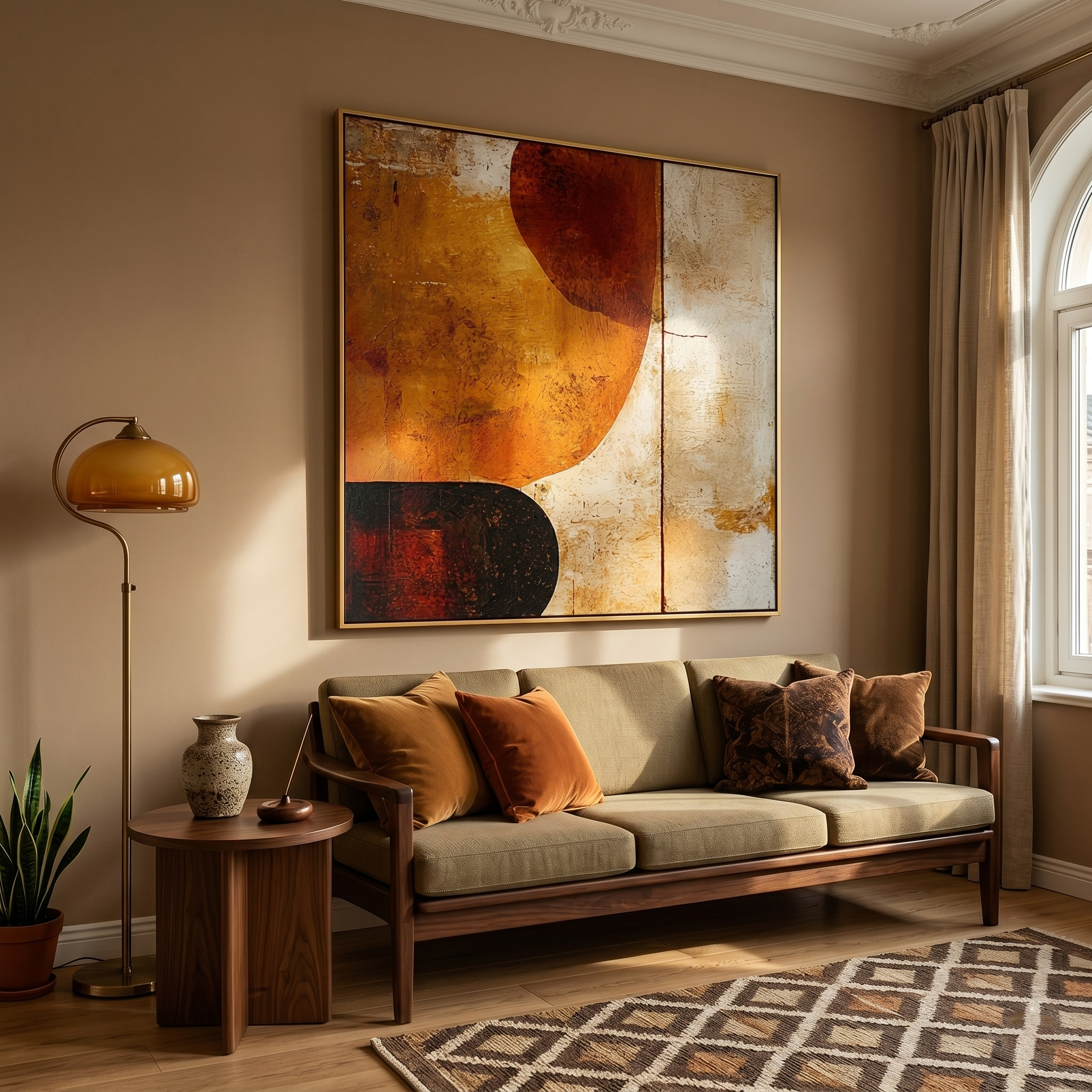 "The Amber Epoch" – Retro Earth Tone Geometric Abstract | Hand-Textured Distressed Relief | Sophisticated 3D Mid-Century Wall Decor #AB1024