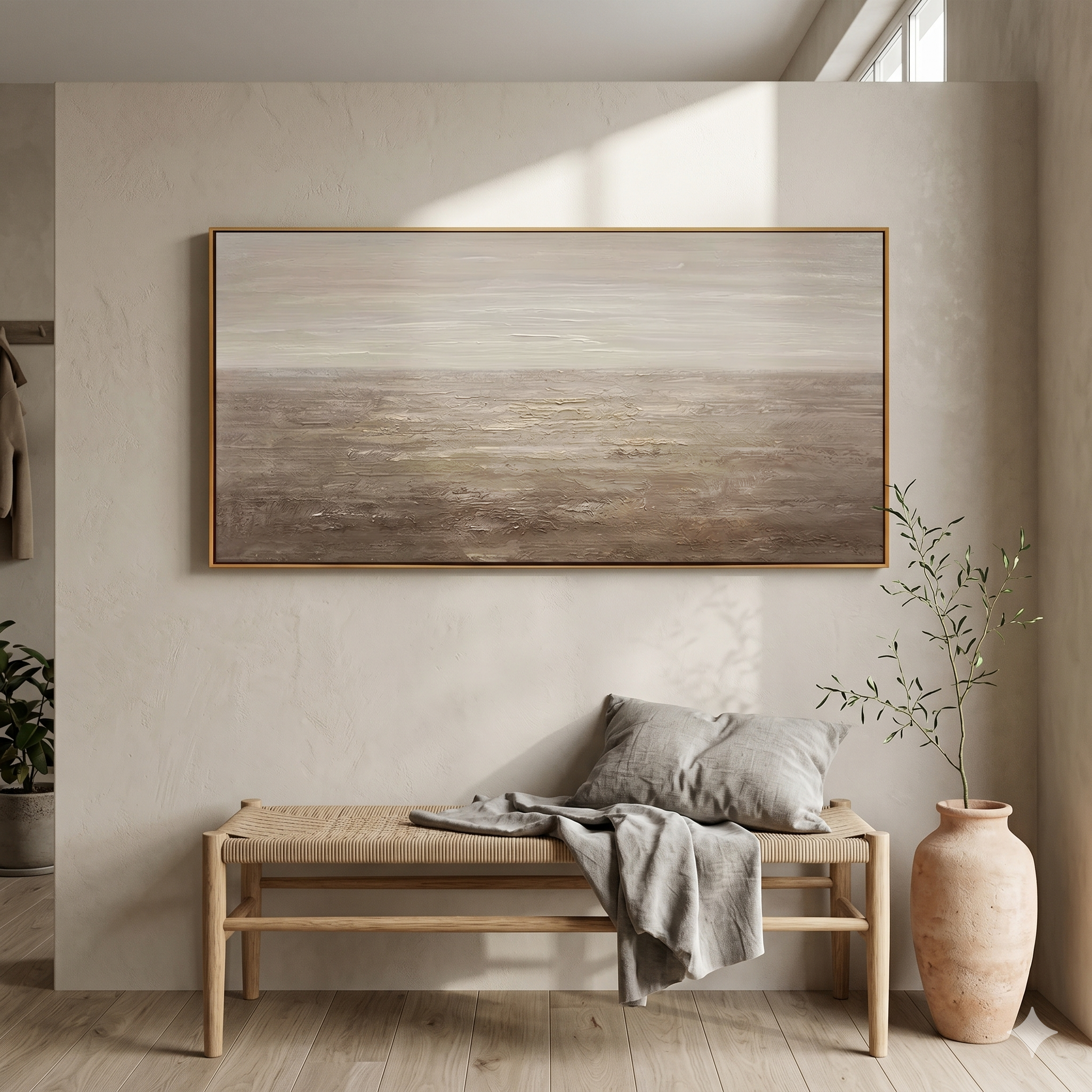 "Terra Echo" – Modern Wabi-Sabi Mineral Texture Abstract | Minimalist Oatmeal Tone Horizontal Statement Art #WS 242