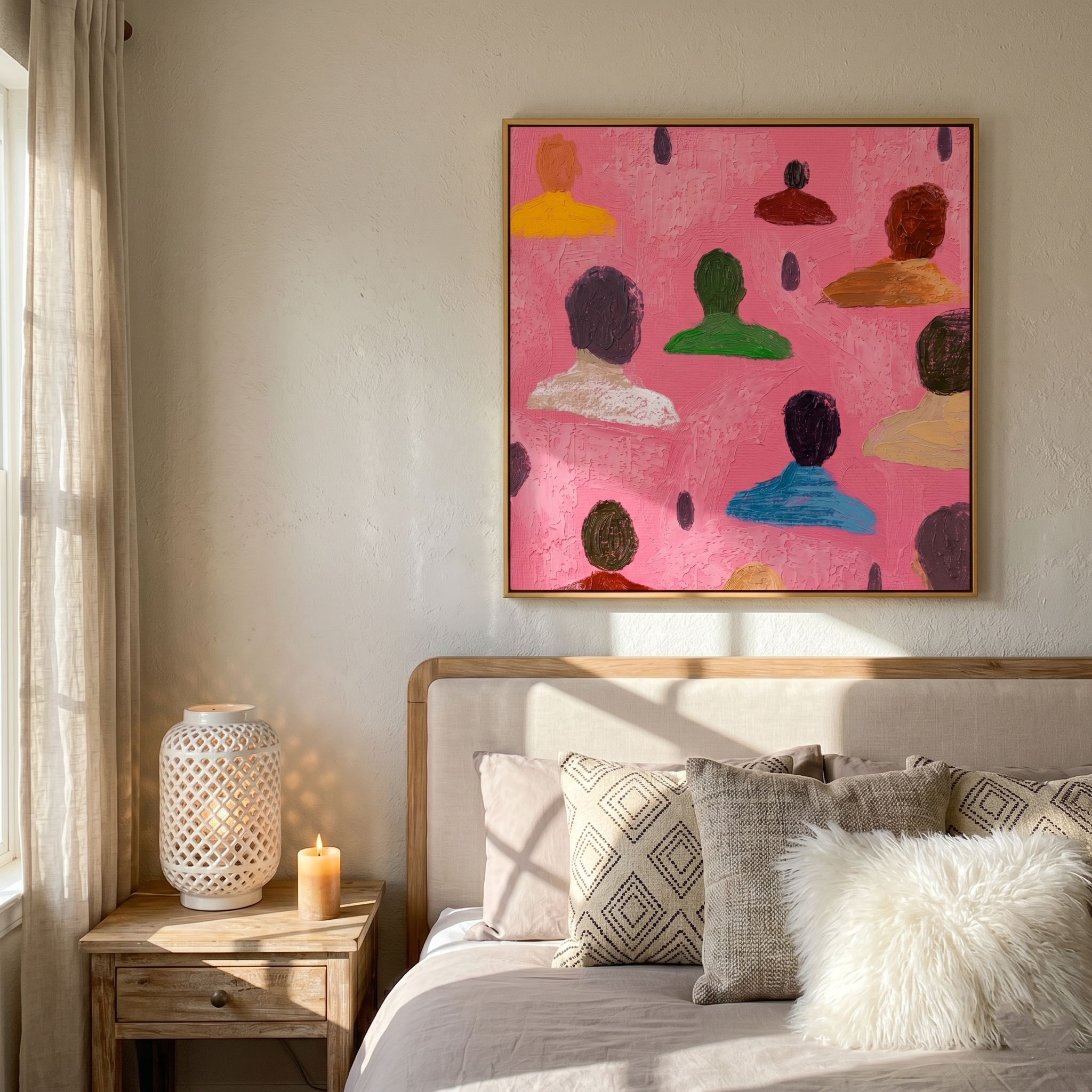 "The Pink Assembly" – Modern Pop Art Silhouette | Bold Dopamine Style Bubblegum Pink Wall Art #PE494