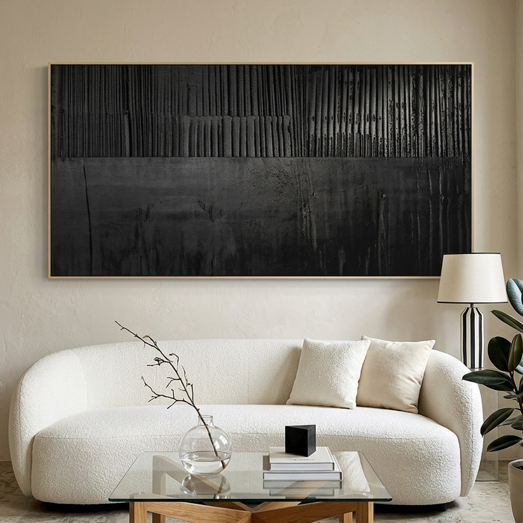 "Midnight Matrix" – Modern Dark Minimalist 3D Heavy Relief | Italian Luxury All-Black Statement Art #WS 237