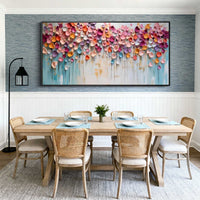 "Petals in the Rain" – 3D Heavy Impasto Floral Texture Painting | Modern Panoramic Dopamine Style Wall Art #PT 169