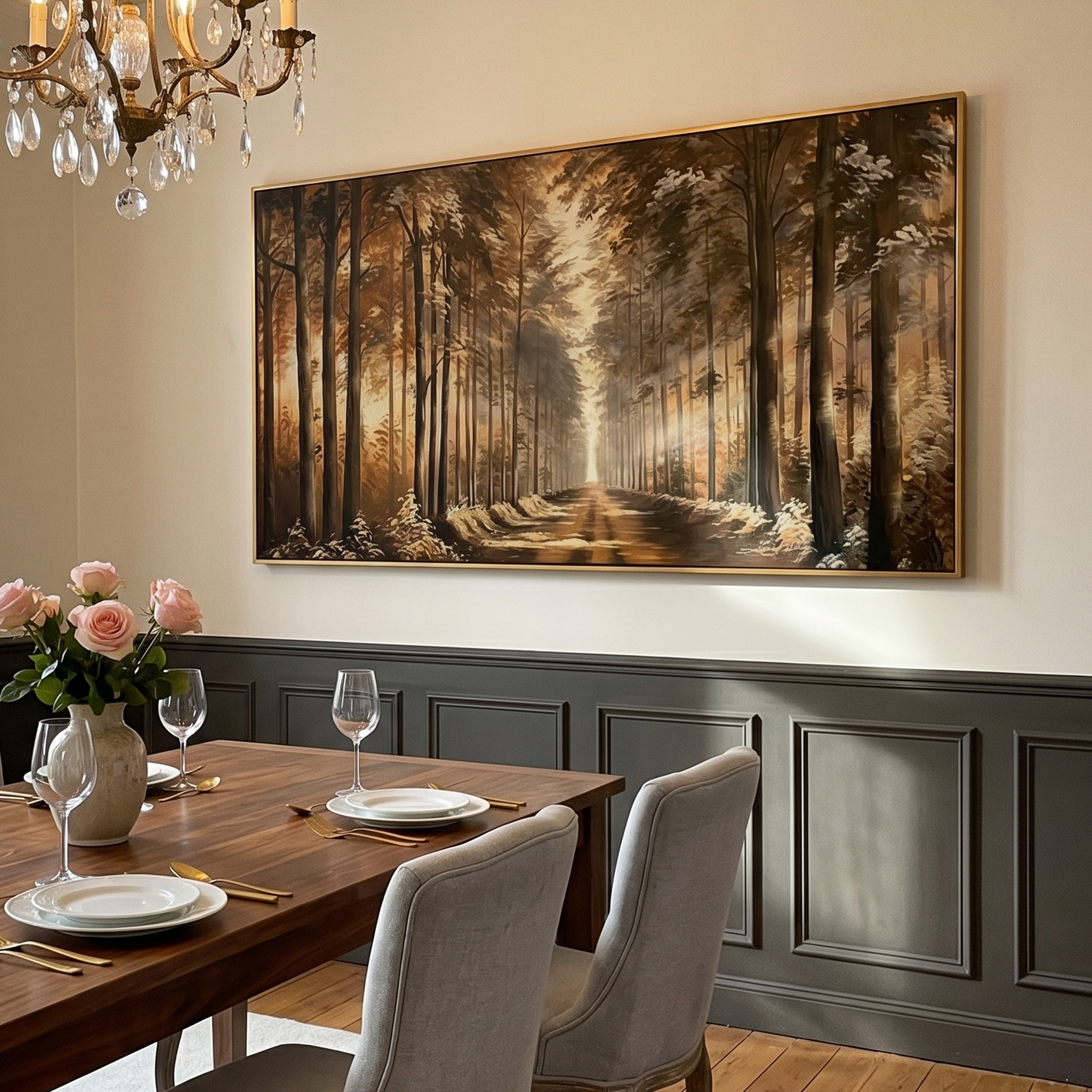 "The Golden Passage" – Realistic Forest Sunlight Oil Painting | Immersive Deep Perspective Woodland Art | High-End Amber & Umber Wall Decor #LC153