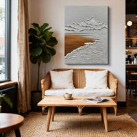"Golden Balanced Silence" is a 100% hand-painted minimalist abstract created with professional oil and acrylic paints on high-quality canvas. Its gold & white palette and visible textured strokes give every piece authentic handmade variation and tactile depth.
