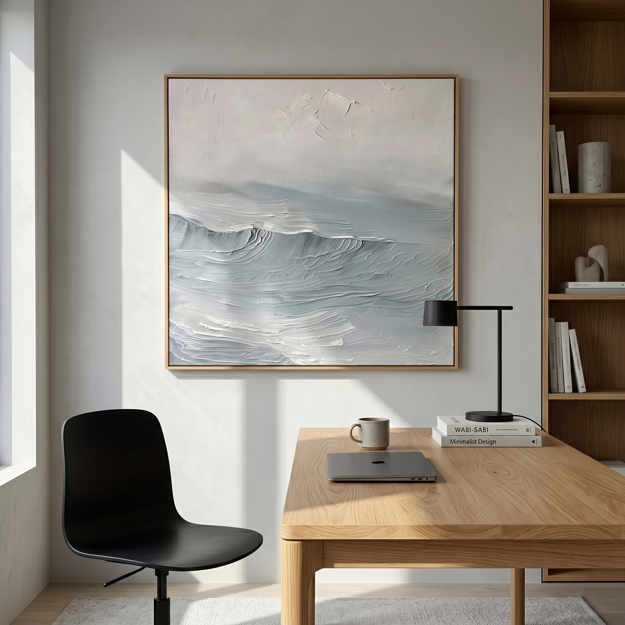 "The Silent Tide" – Minimalist Mist Blue Seascape | Hand-Textured 3D Abstract Wave Painting | Soothing Modern Wall Art #PT537