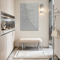 "Ivory Quiet Structure" is a 100% hand-painted minimalist abstract created with professional oil and acrylic paints on high-quality canvas. Its white palette and visible textured strokes give every piece authentic handmade variation and tactile depth.