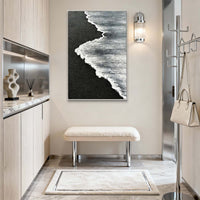 "Midnight Quiet Balance" is a 100% hand-painted minimalist abstract created with professional oil and acrylic paints on high-quality canvas. Its black & white palette and visible textured strokes give every piece authentic handmade variation and tactile depth.