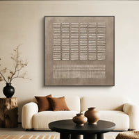 "Taupe Reed Grid" - Modern Wabi-Sabi Geometric Art | Brown White 3D Linear Relief Square Canvas Painting | Luxury Square Wall Art #WS 021