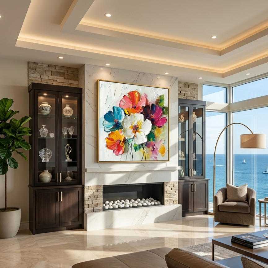 "Blooming Promise" – 100% Hand-Painted Palette Knife Heavy Texture Floral Oil Painting | Modern Vibrant Wall Art for Living Room/Dining Room#FL323