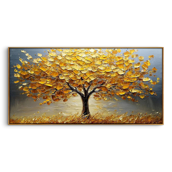 "The Gilded Heritage" – Luxury 3D Sculptural Golden Tree | Heavy Impasto Wealth & Life Statement Wall Art #LC110