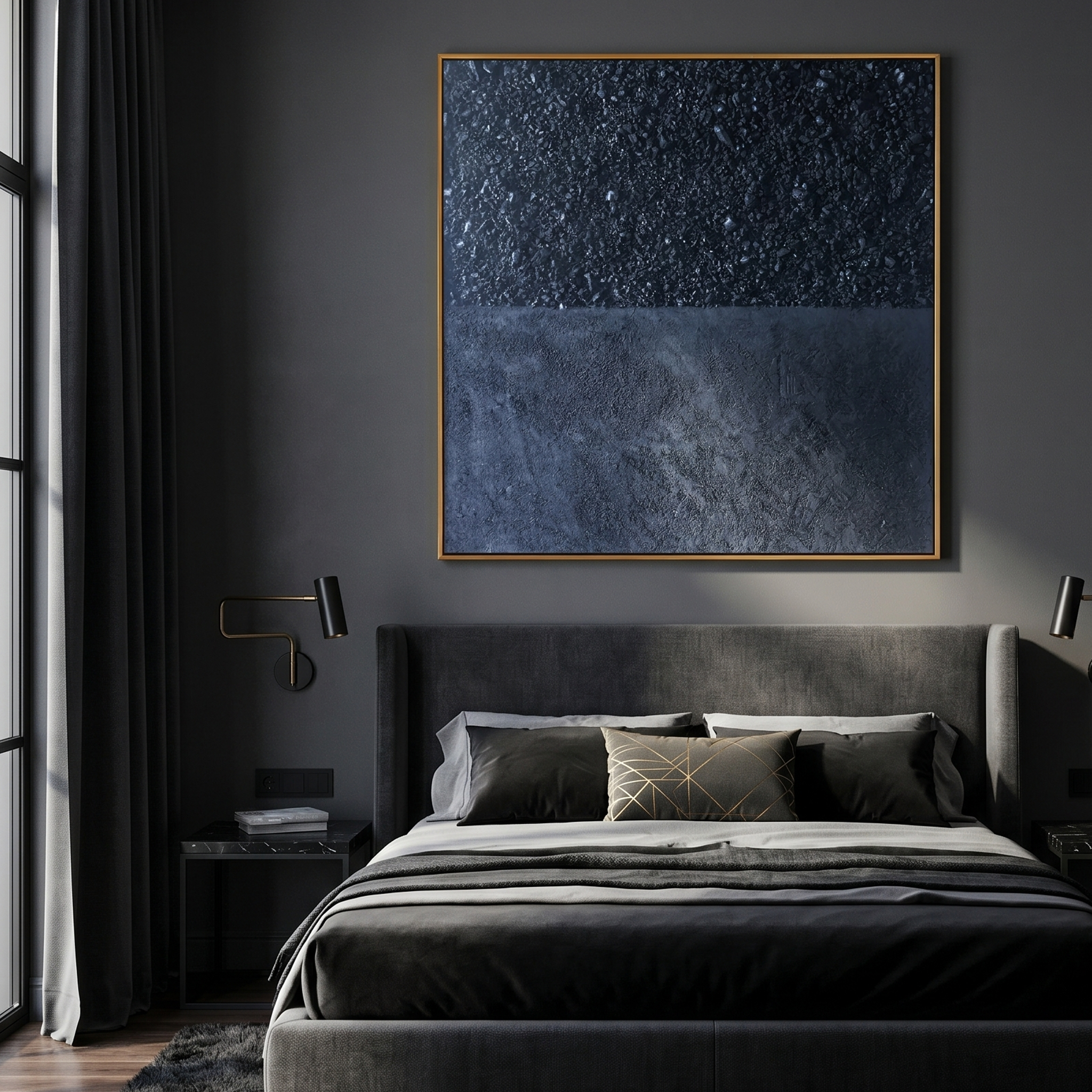 "The Astral Rift" – Modern Midnight Blue Heavy Impasto | 3D Mineral Fragment Relief | Luxury Industrial Abstract Wall Decor#MI186
