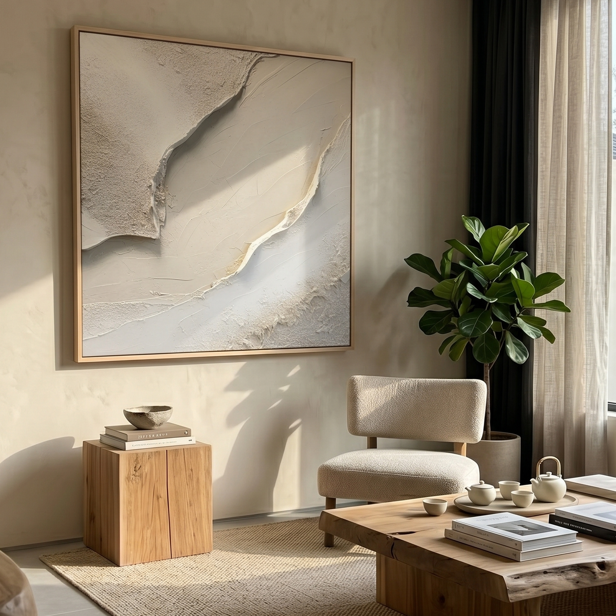 "Earthen Rift" – Wabi-Sabi Textured Abstract Acrylic Painting | Minimalist Neutral Wall Art for Modern Living Room #PT539