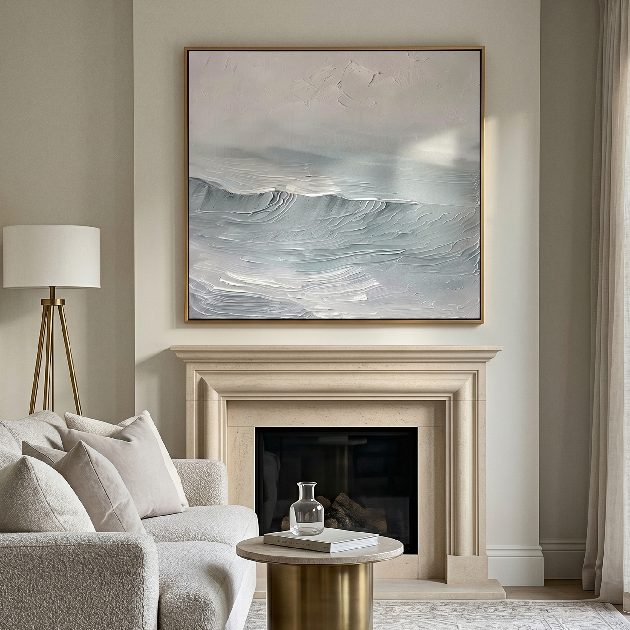 "The Silent Tide" – Minimalist Mist Blue Seascape | Hand-Textured 3D Abstract Wave Painting | Soothing Modern Wall Art #PT537
