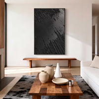 "Midnight Muted Space" is a 100% hand-painted minimalist abstract created with professional oil and acrylic paints on high-quality canvas. Its black palette and visible textured strokes give every piece authentic handmade variation and tactile depth.
