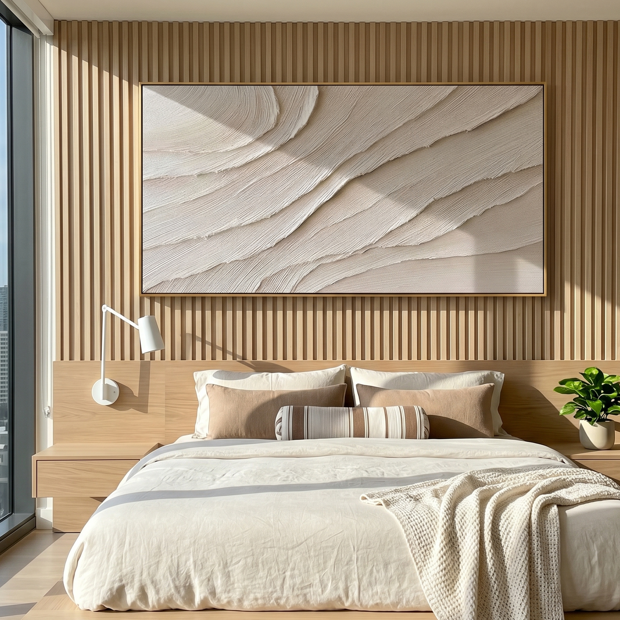 "Sands of Silence" – 3D Sculptural Scalloped Heavy Impasto | Minimalist Creamy Wabi-Sabi Horizontal Gallery Art #WS 241