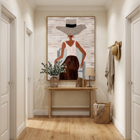 Sunhat Serenity" – Expressive Impasto Figurative Artwork | Tactile Neutral Tone Woman in Chair Art | Luxury Minimalist Statement Wall Art #PE 502