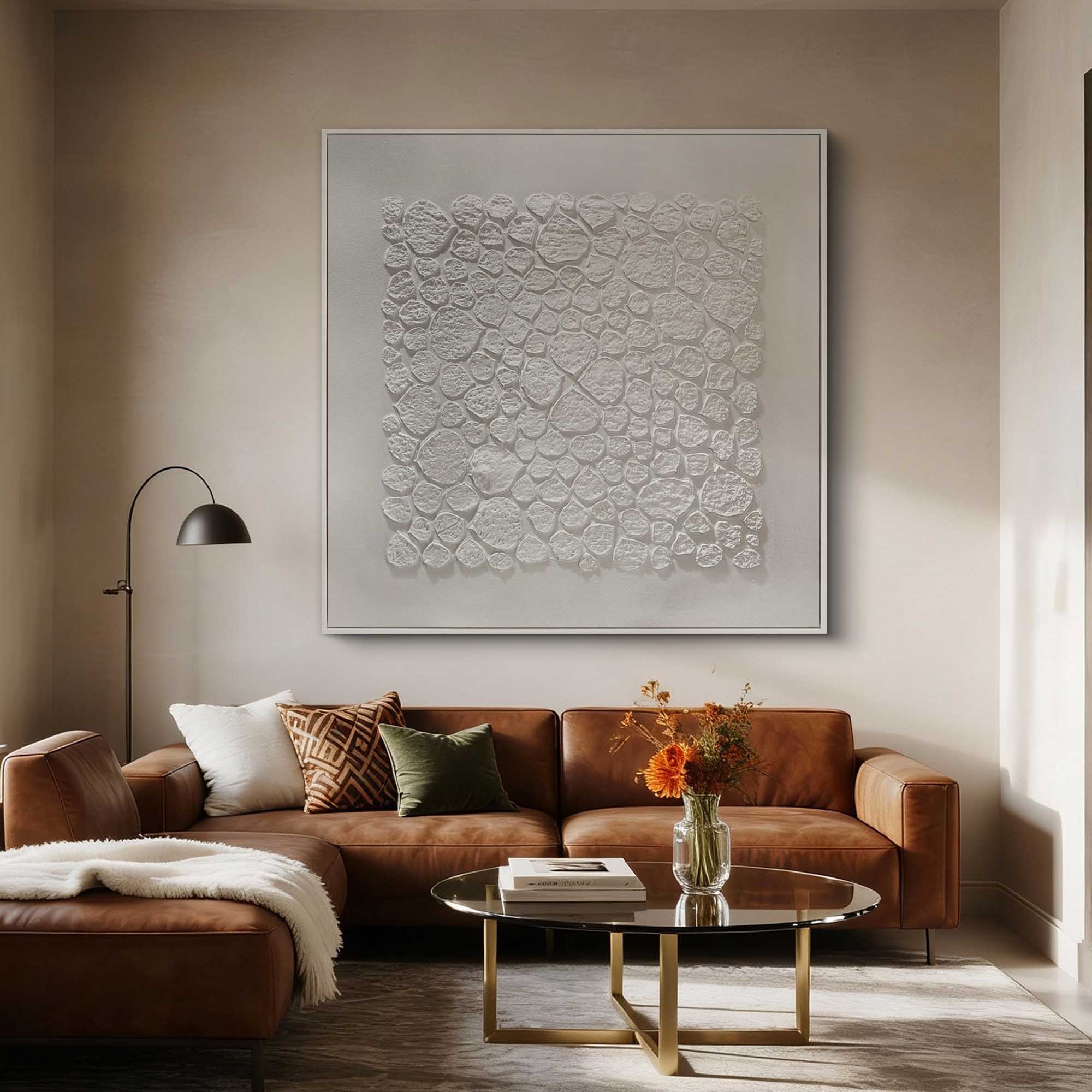 "The Echo of Oneness" – Minimalist White Heavy Impasto | 3D Hand-Sculpted Organic Relief | Luxury Wabi-Sabi Statement Wall Decor #WS 231
