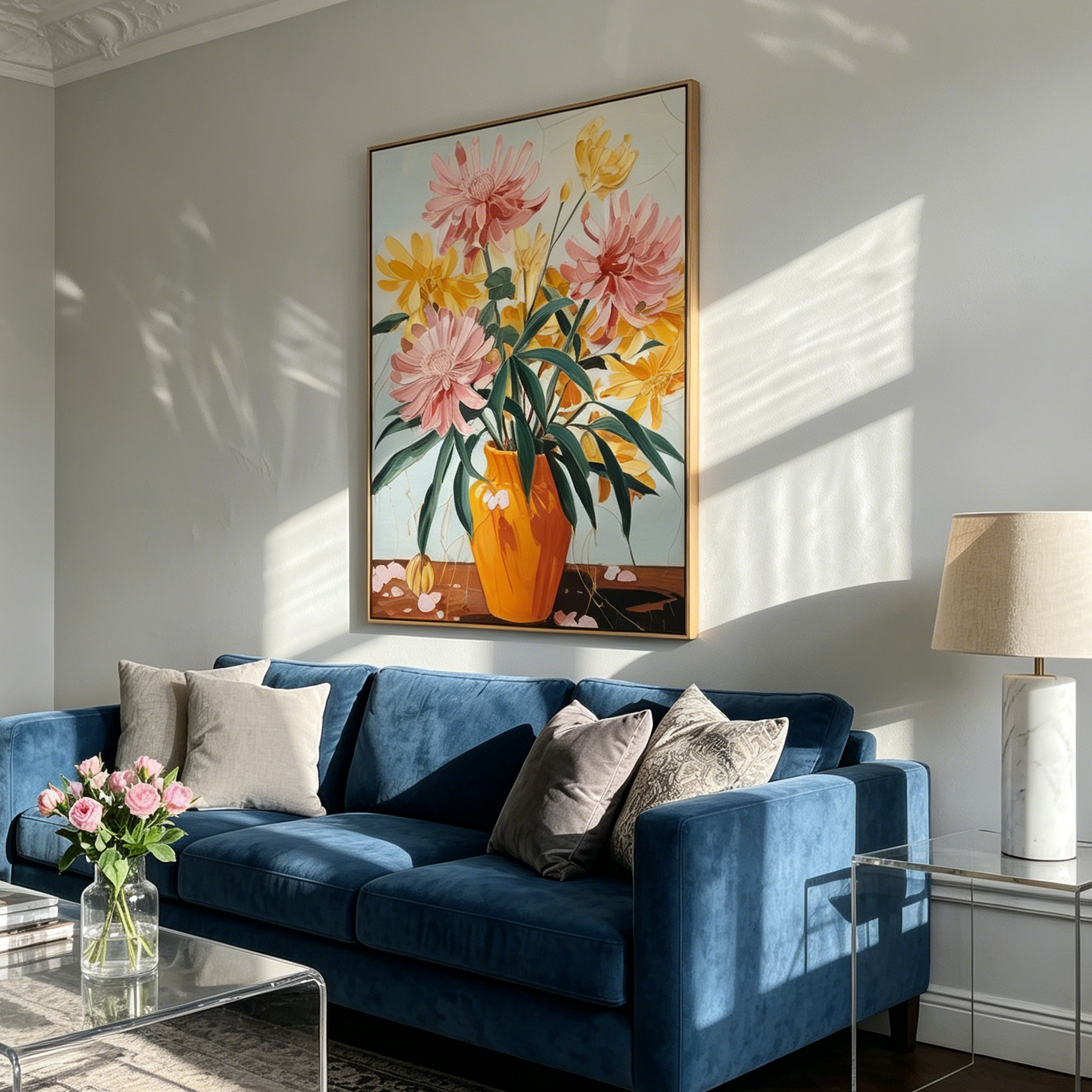"Vivid Bloom" – Modern Vibrant Floral Impasto Painting | Dopamine Style Orange Vase Healing Wall Art #FL311